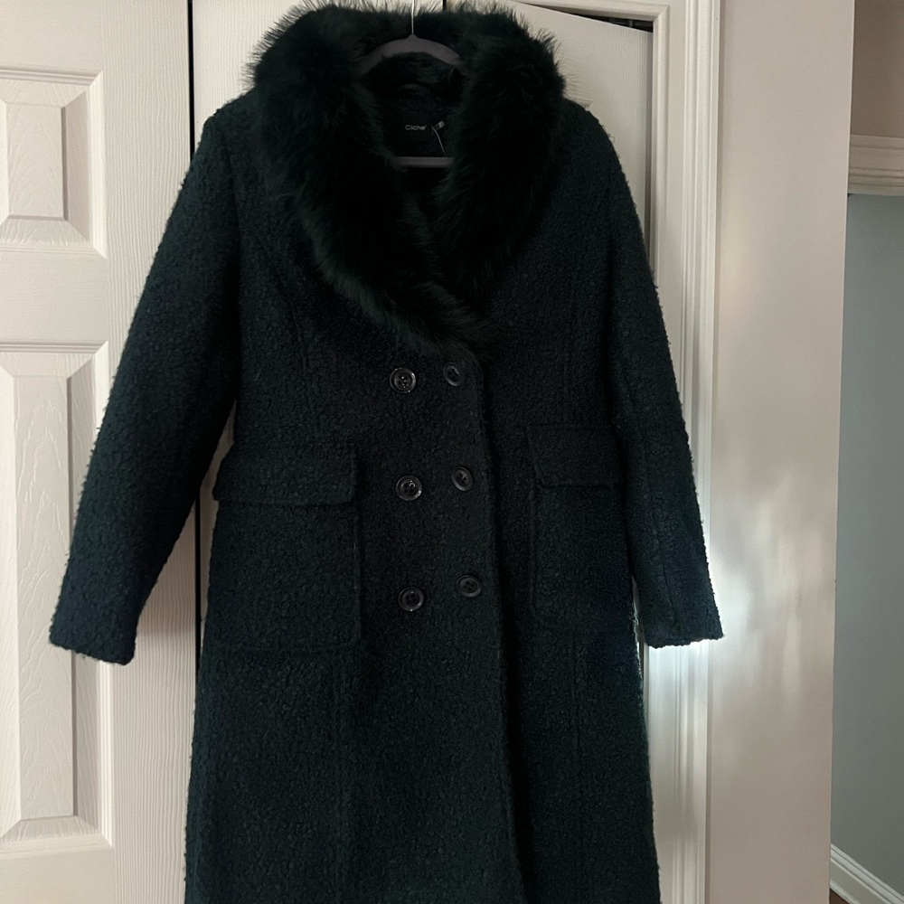 Women's Black Faux Fur Collar Coat